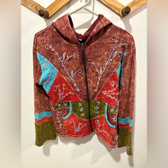 Mystic mountain hippie boho zip up sweater - Picture 2 of 5